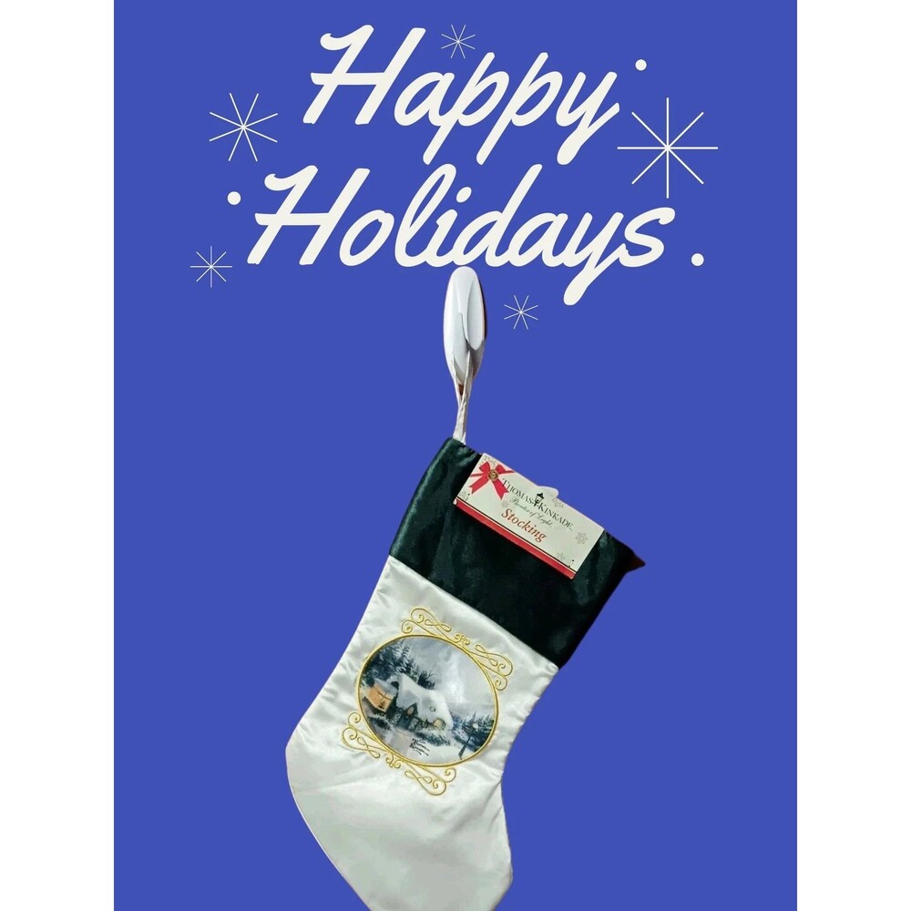 Thomas Kinkade Silent Night Christmas Stocking NWT Painter of Light Holiday